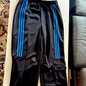 Large Black Joggers cargo with Blue Stripes/No returns